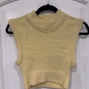 Urban Outfitters Sleeveless Turtleneck Bouclé Vest - Pale Yellow